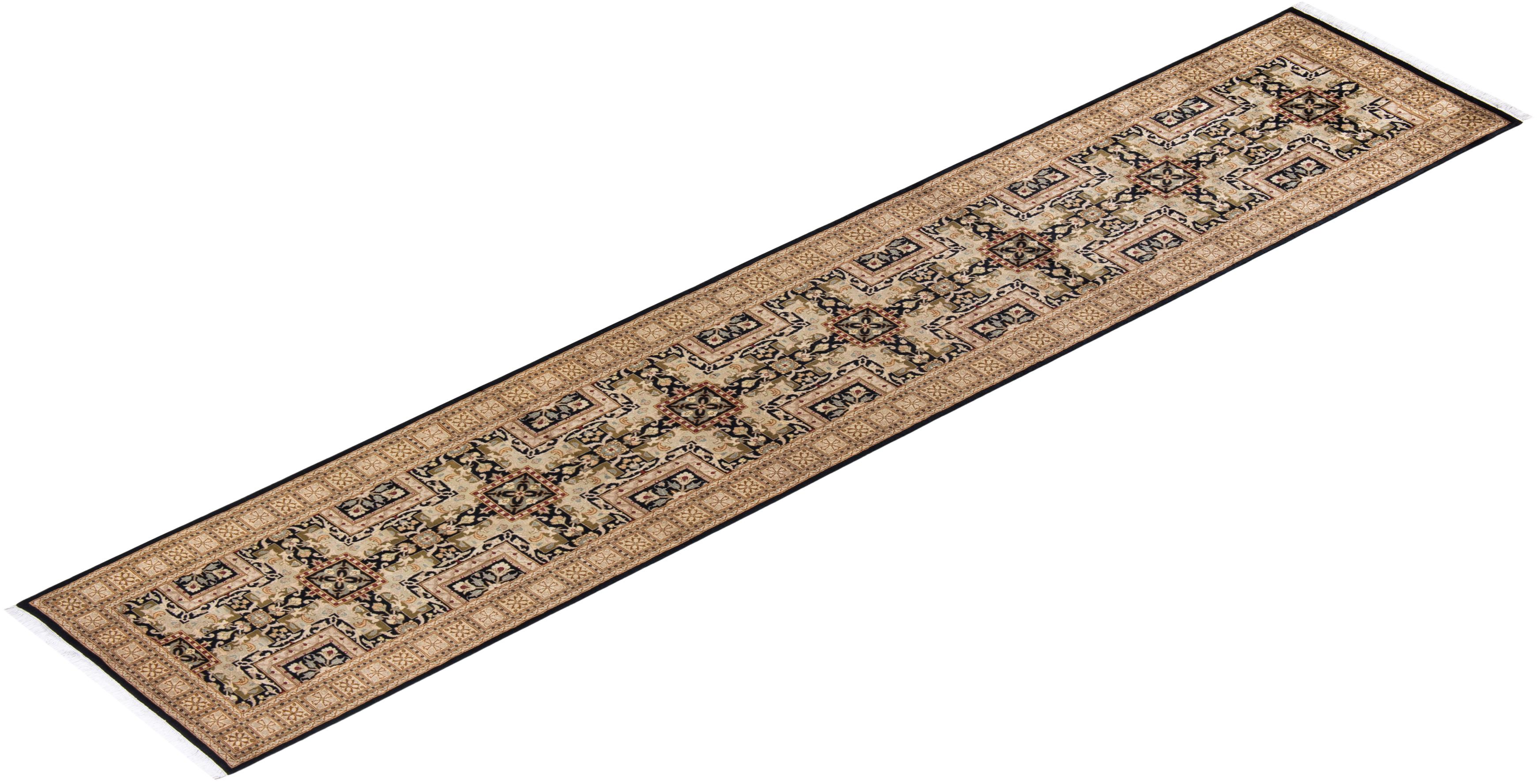 One-of-a-kind Hand Knotted Wool Mogul Black Area Rug For Sale 3