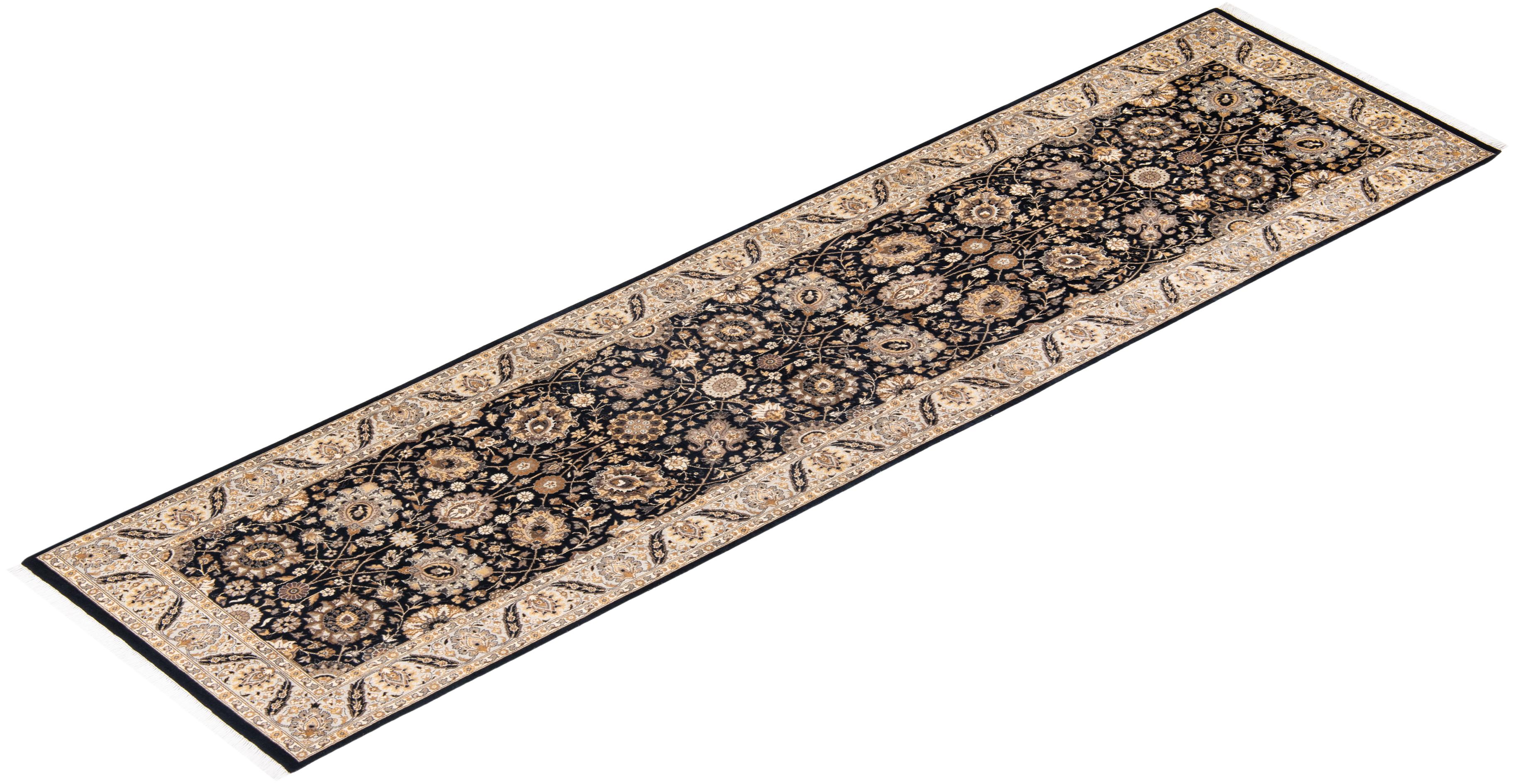 One-of-a-kind Hand Knotted Wool Mogul Black Area Rug For Sale 3