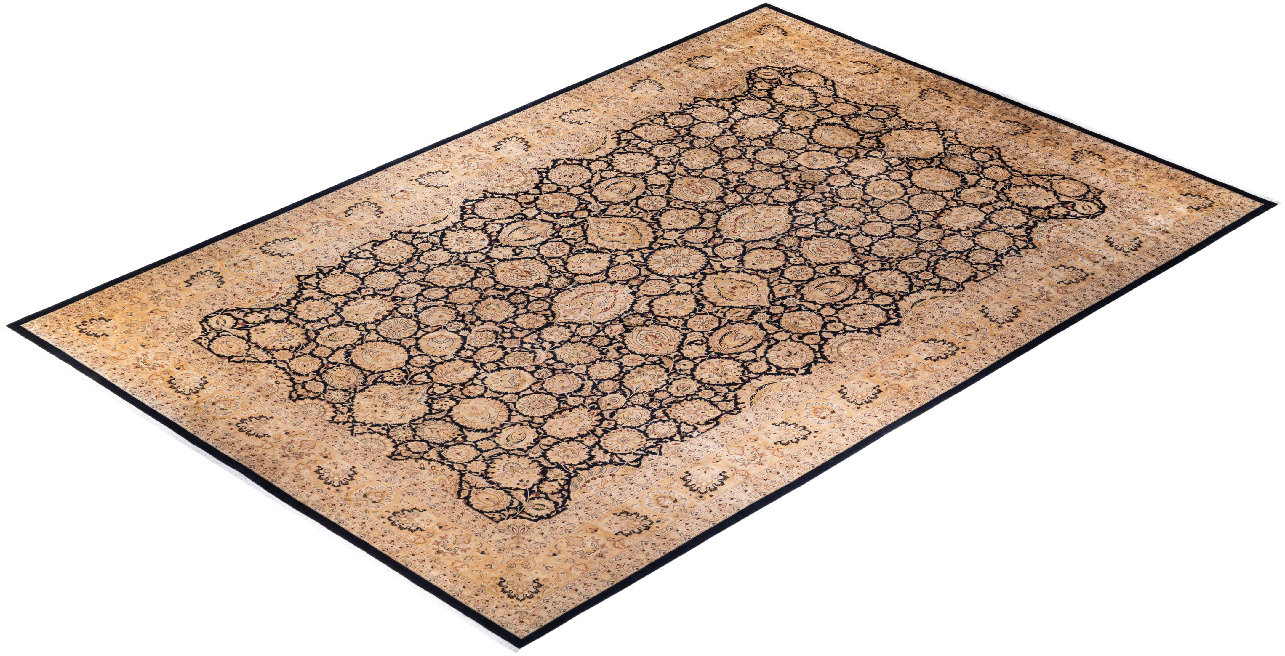 One-of-a-kind Hand Knotted Wool Mogul Black Area Rug For Sale 3