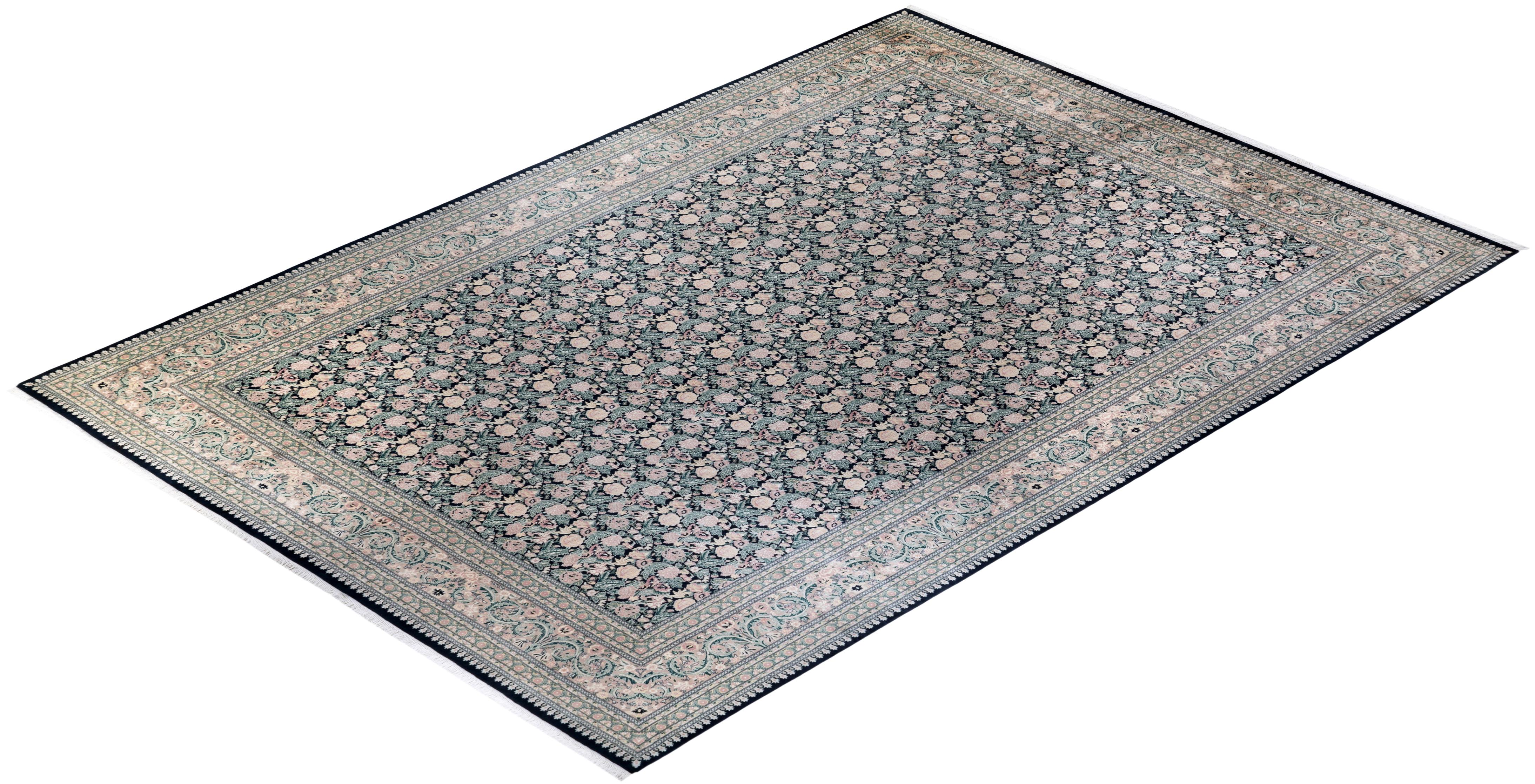 One-of-a-kind Hand Knotted Wool Mogul Black Area Rug For Sale 3