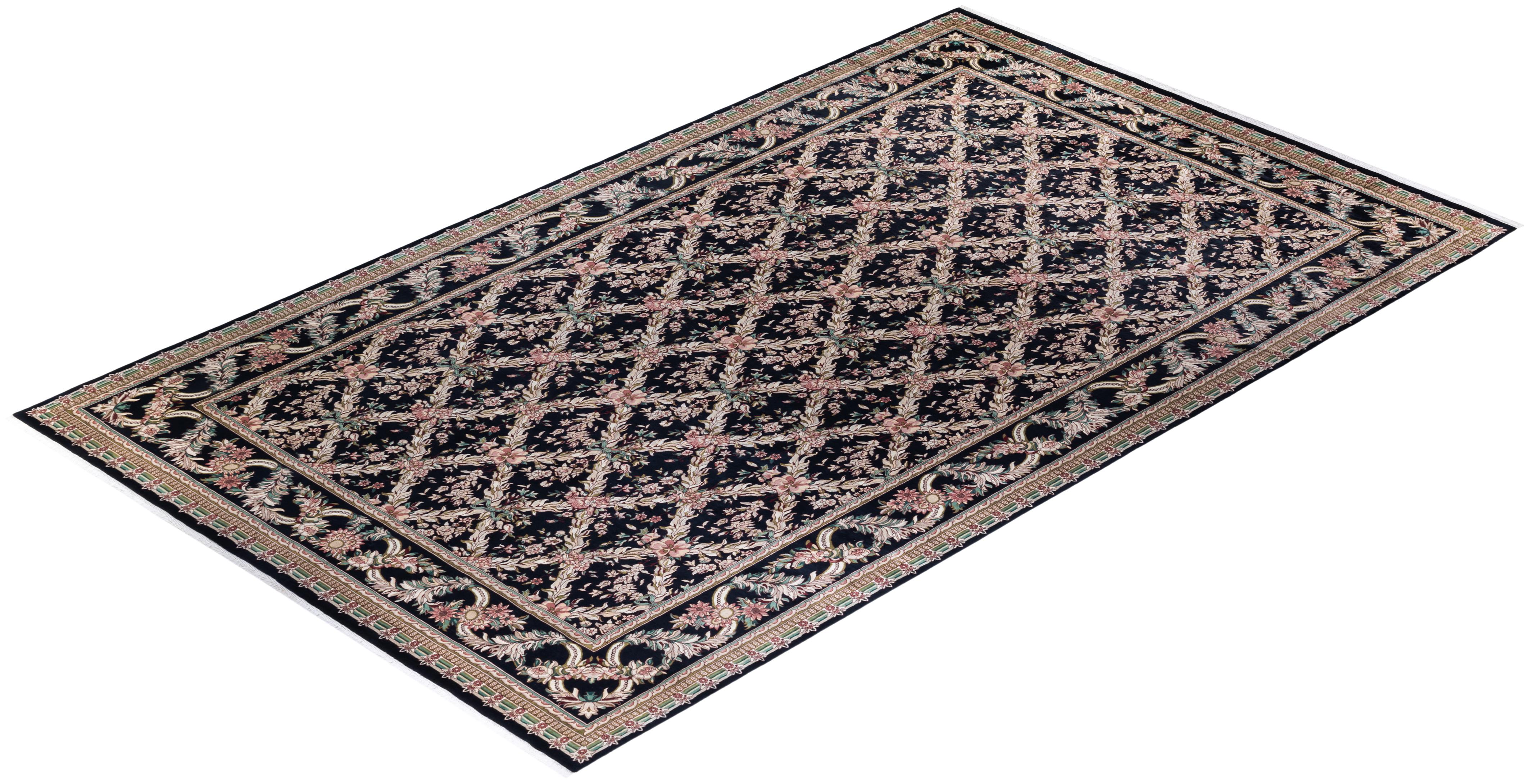 One-of-a-kind Hand Knotted Wool Mogul Black Area Rug For Sale 3