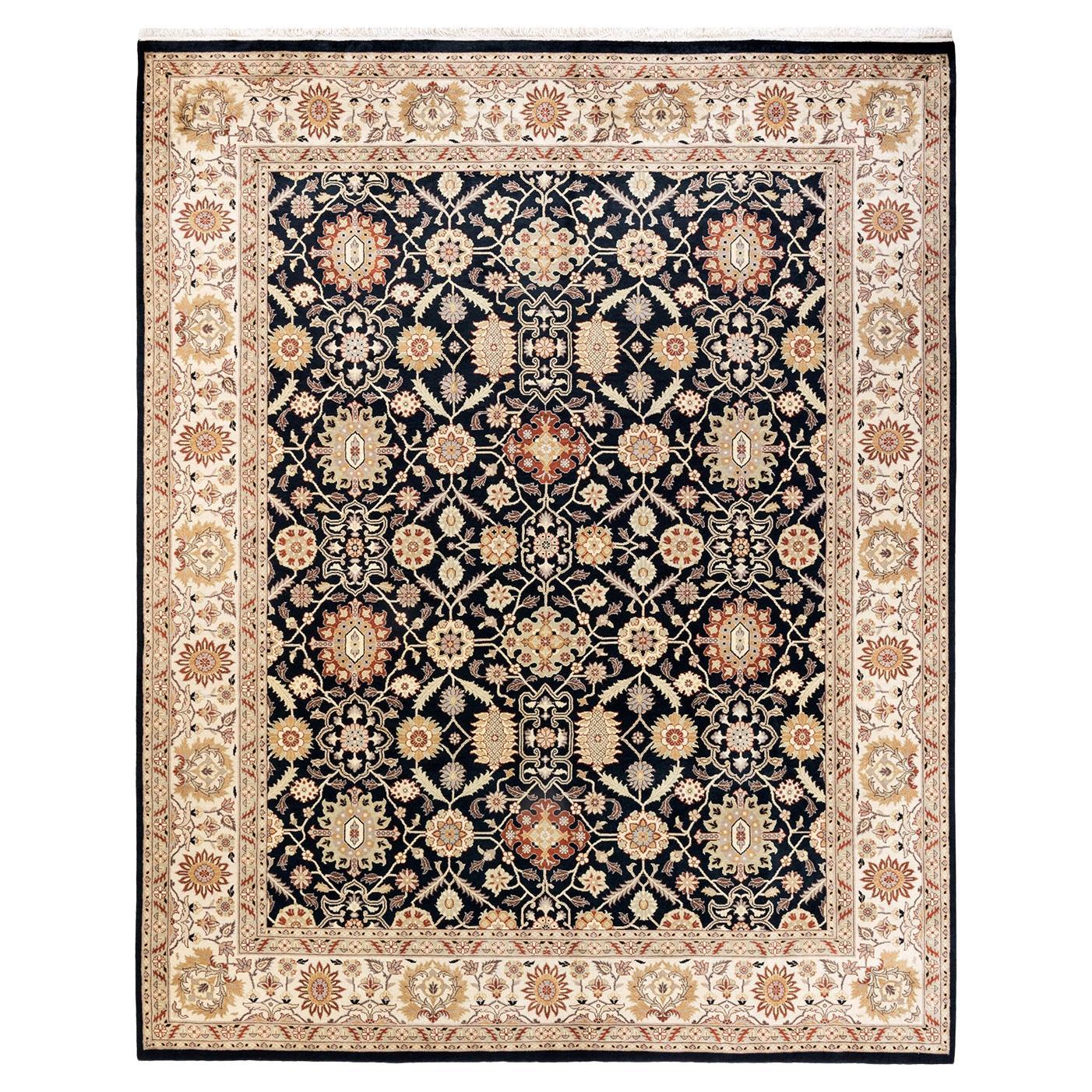One-of-a-kind Hand Knotted Wool Mogul Black Area Rug
