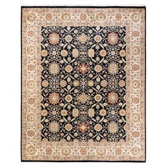One-of-a-kind Hand Knotted Wool Mogul Black Area Rug