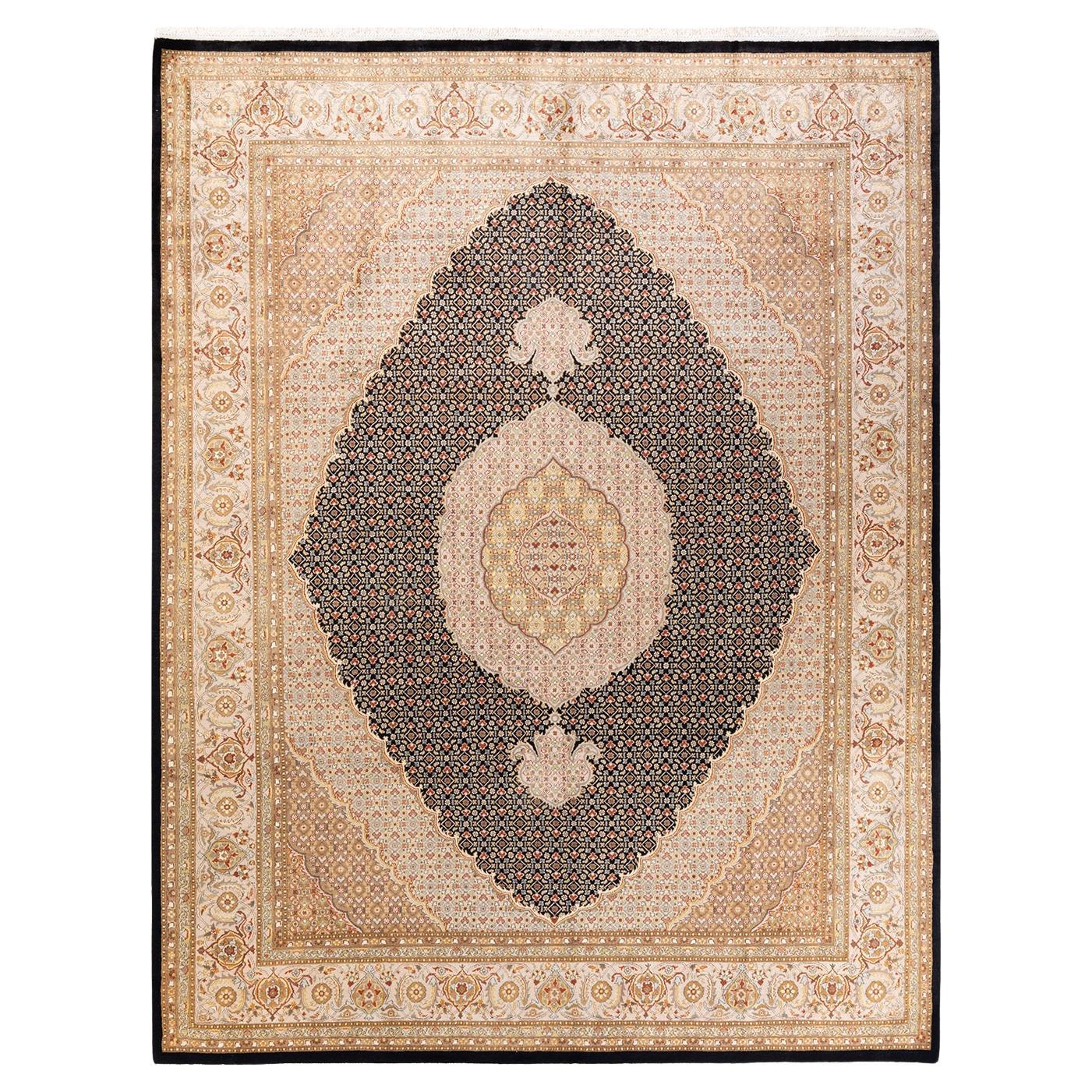 One-of-a-kind Hand Knotted Wool Mogul Black Area Rug