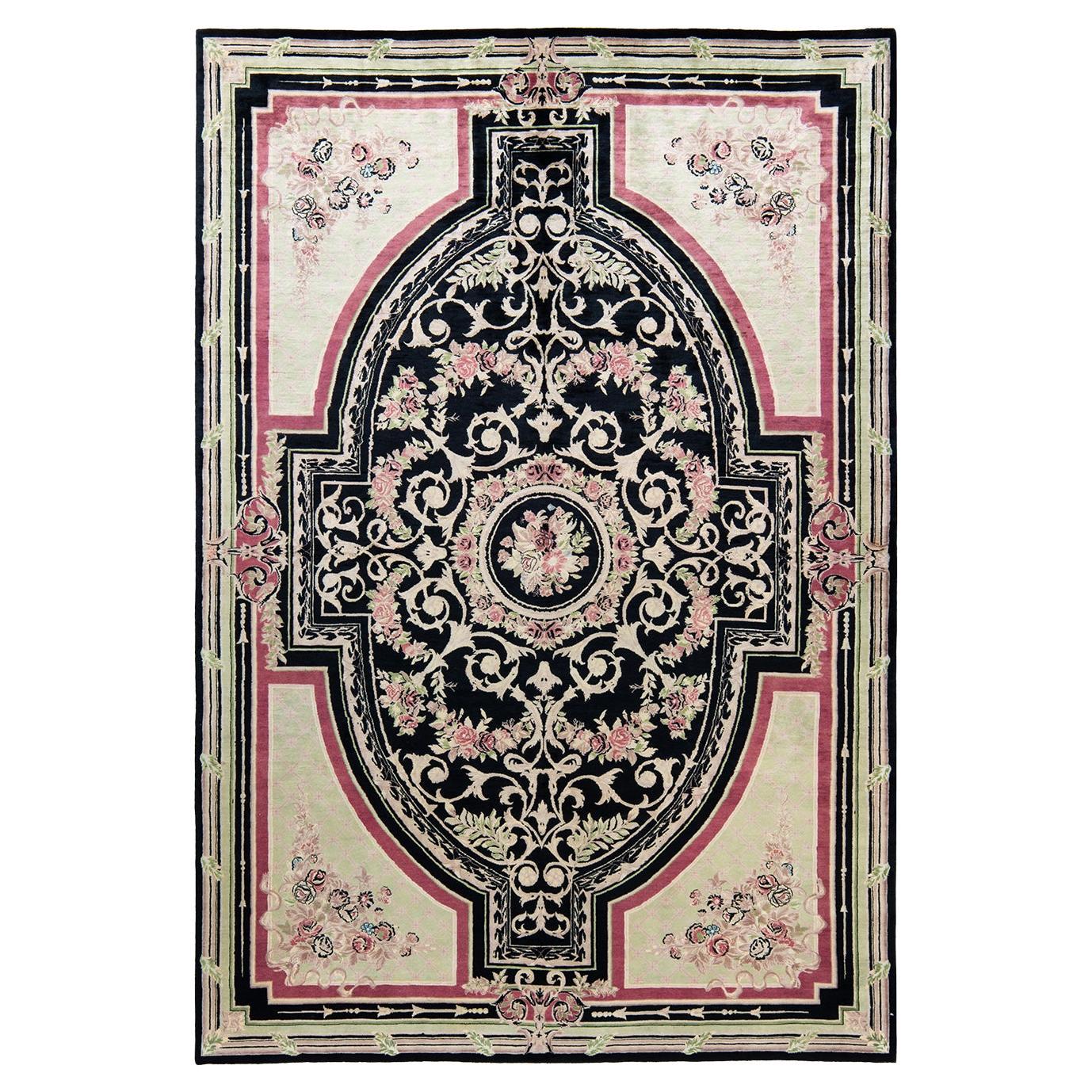 One-of-a-kind Hand Knotted Wool Mogul Black Area Rug