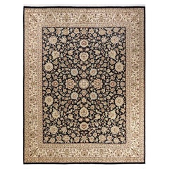 One-of-a-kind Hand Knotted Wool Mogul Black Area Rug