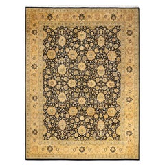 One-of-a-kind Hand Knotted Wool Mogul Black Area Rug