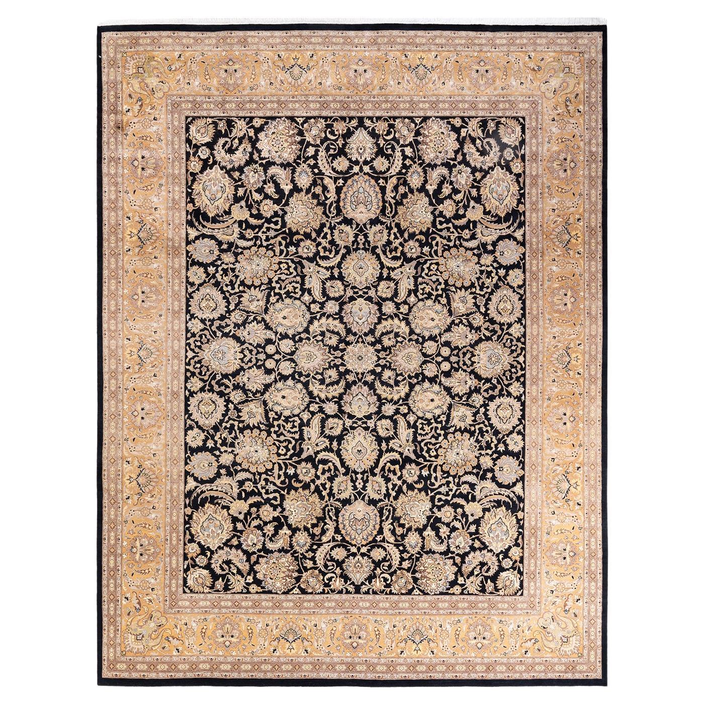 One-of-a-kind Hand Knotted Wool Mogul Black Area Rug For Sale