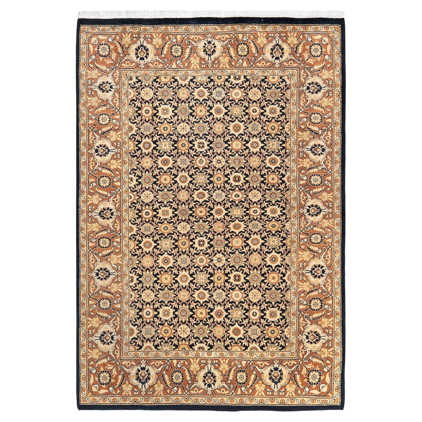 One-of-a-kind Hand Knotted Wool Mogul Black Area Rug For Sale