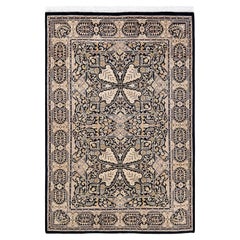 One-of-a-kind Hand Knotted Wool Mogul Black Area Rug