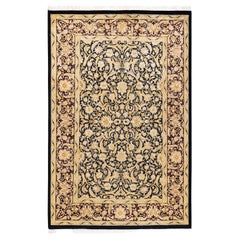 One-of-a-kind Hand Knotted Wool Mogul Black Area Rug