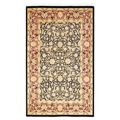One-of-a-kind Hand Knotted Wool Mogul Black Area Rug