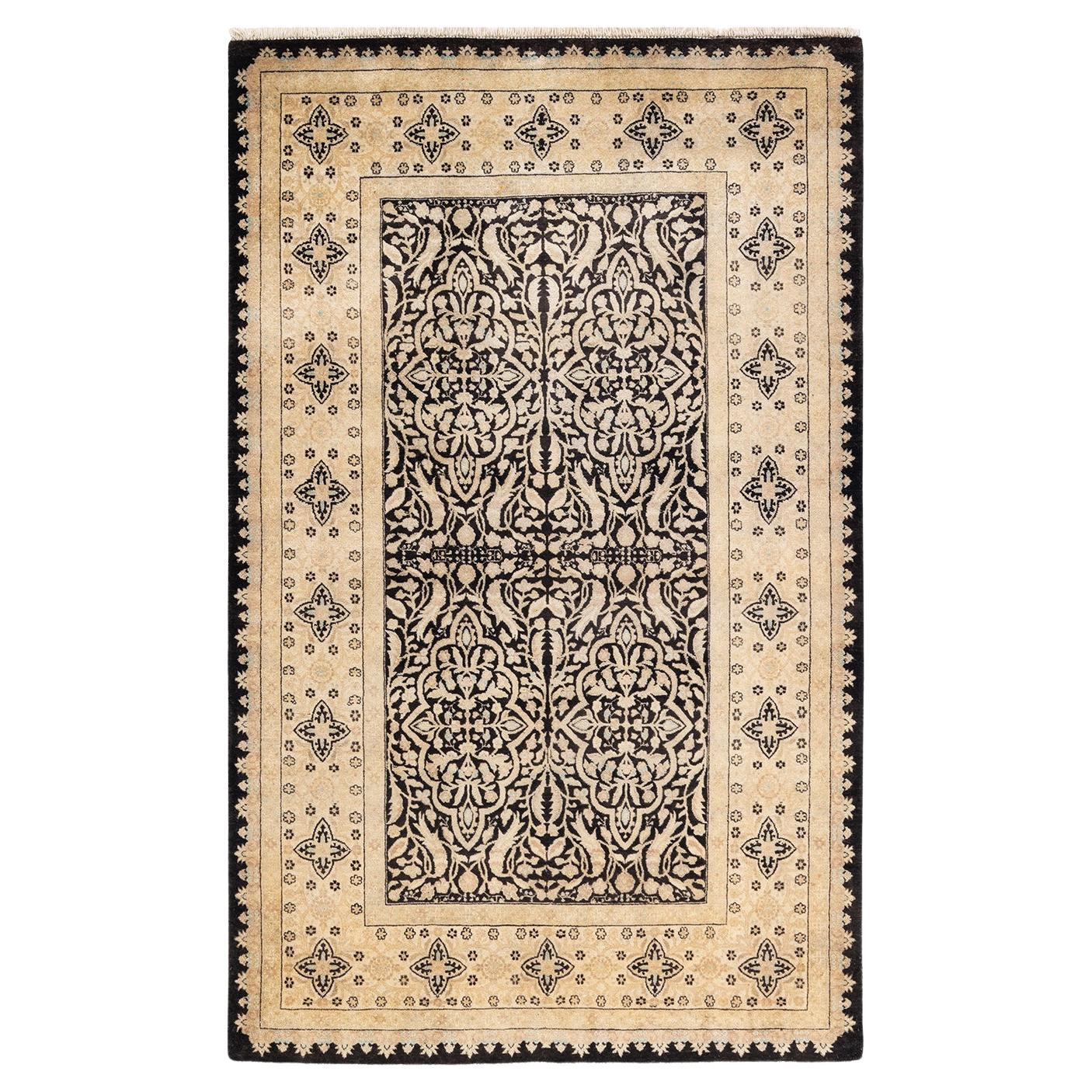 One-of-a-kind Hand Knotted Wool Mogul Black Area Rug
