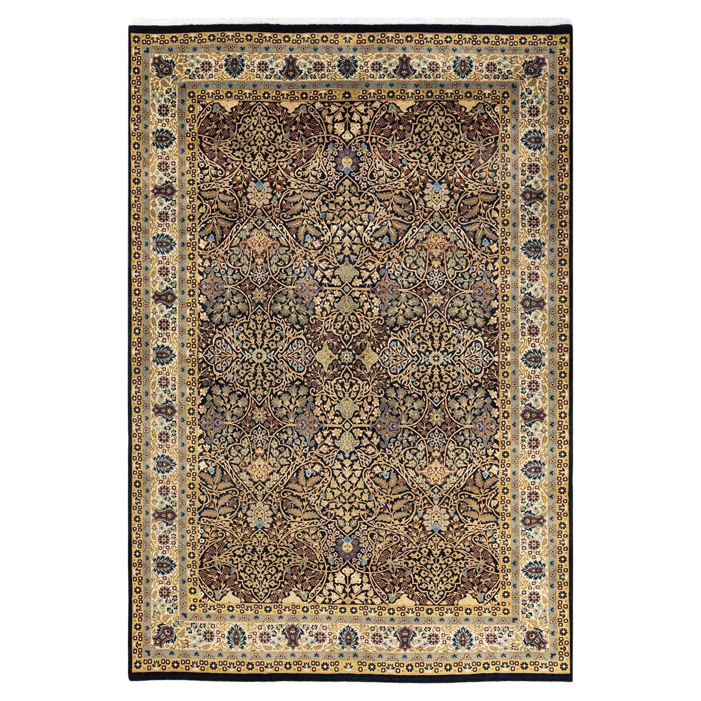 One-of-a-kind Hand Knotted Wool Mogul Black Area Rug
