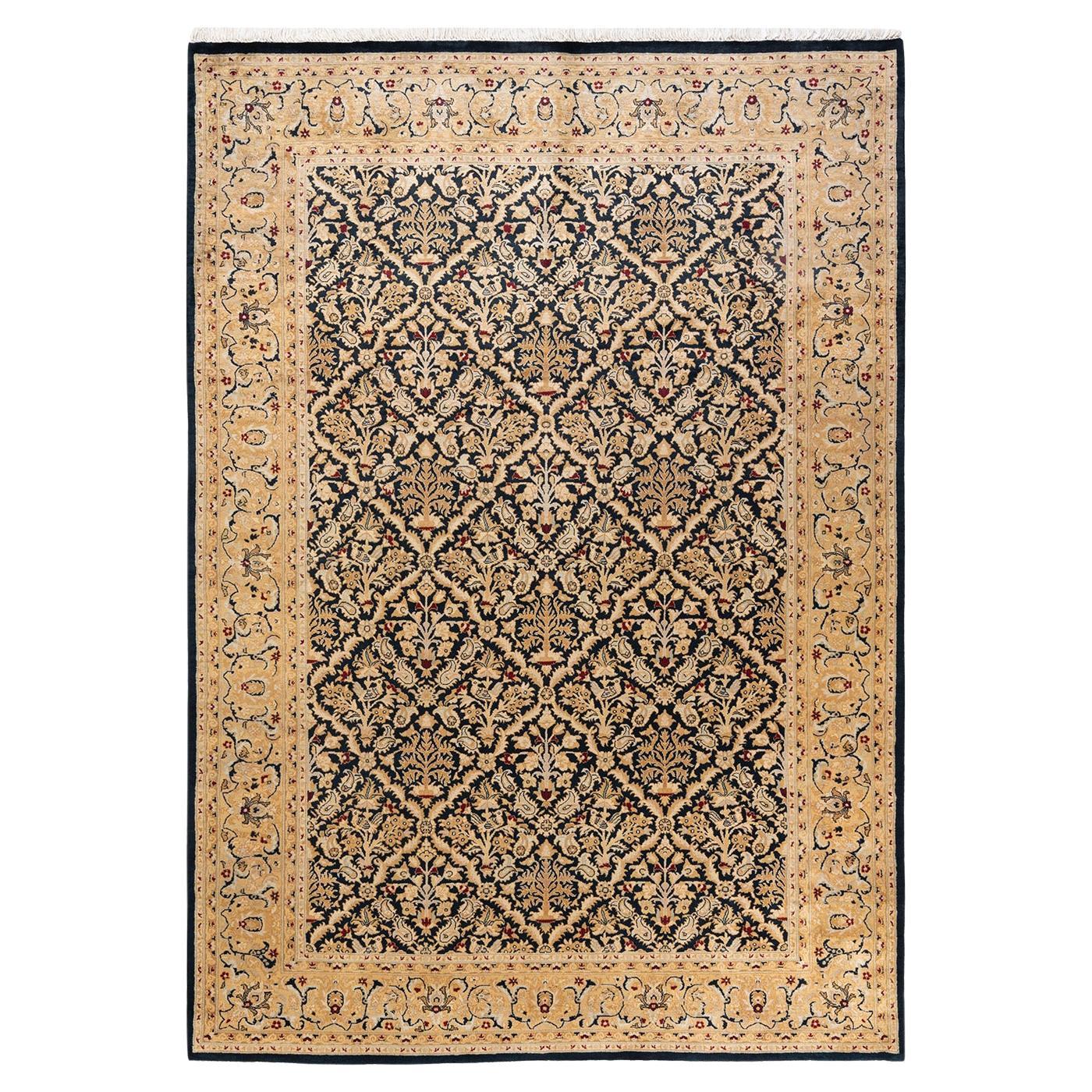 One-of-a-kind Hand Knotted Wool Mogul Black Area Rug