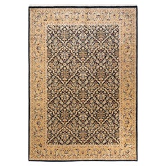 One-of-a-kind Hand Knotted Wool Mogul Black Area Rug
