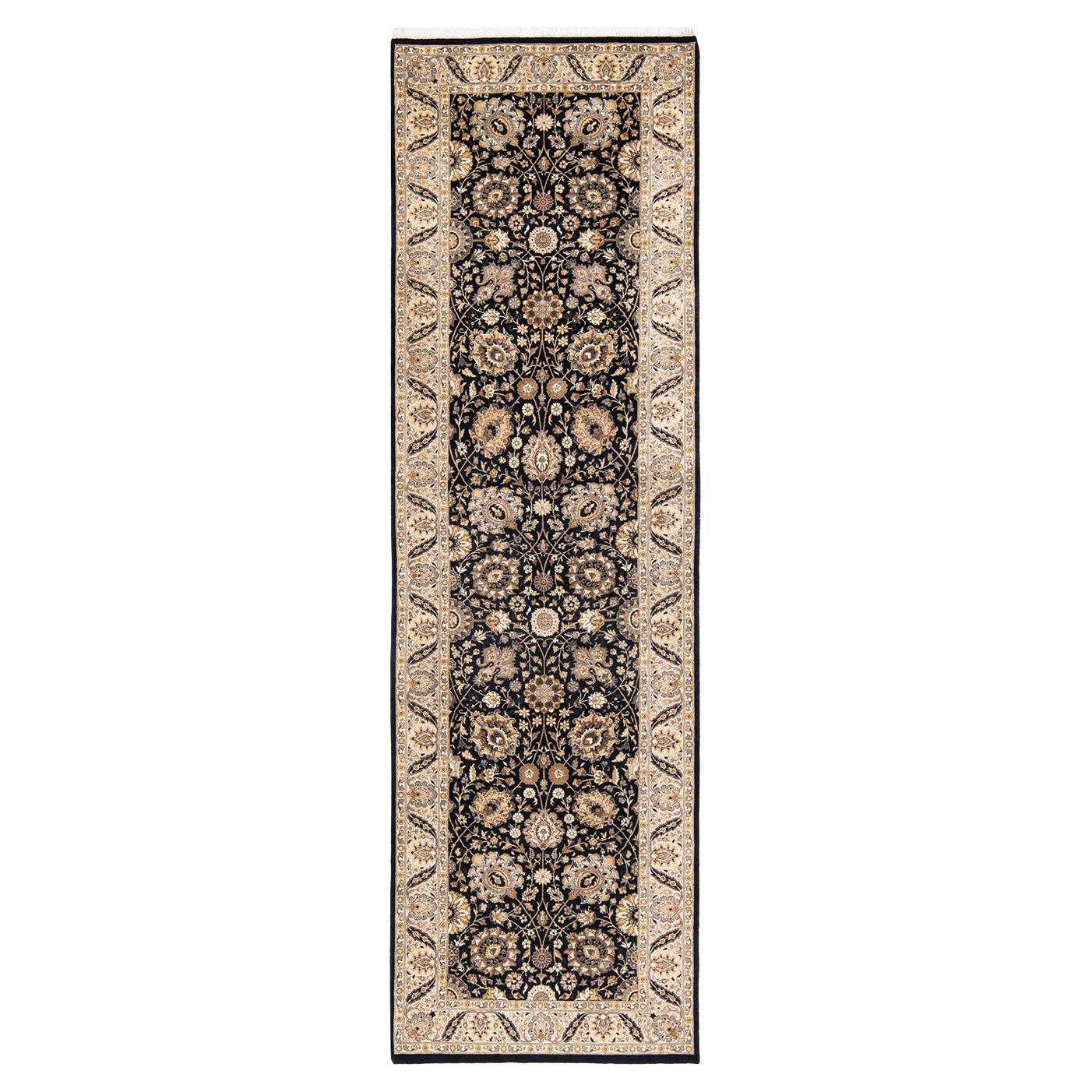One-of-a-kind Hand Knotted Wool Mogul Black Area Rug