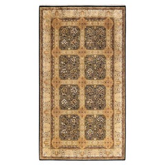 One-of-a-kind Hand Knotted Wool Mogul Black Area Rug