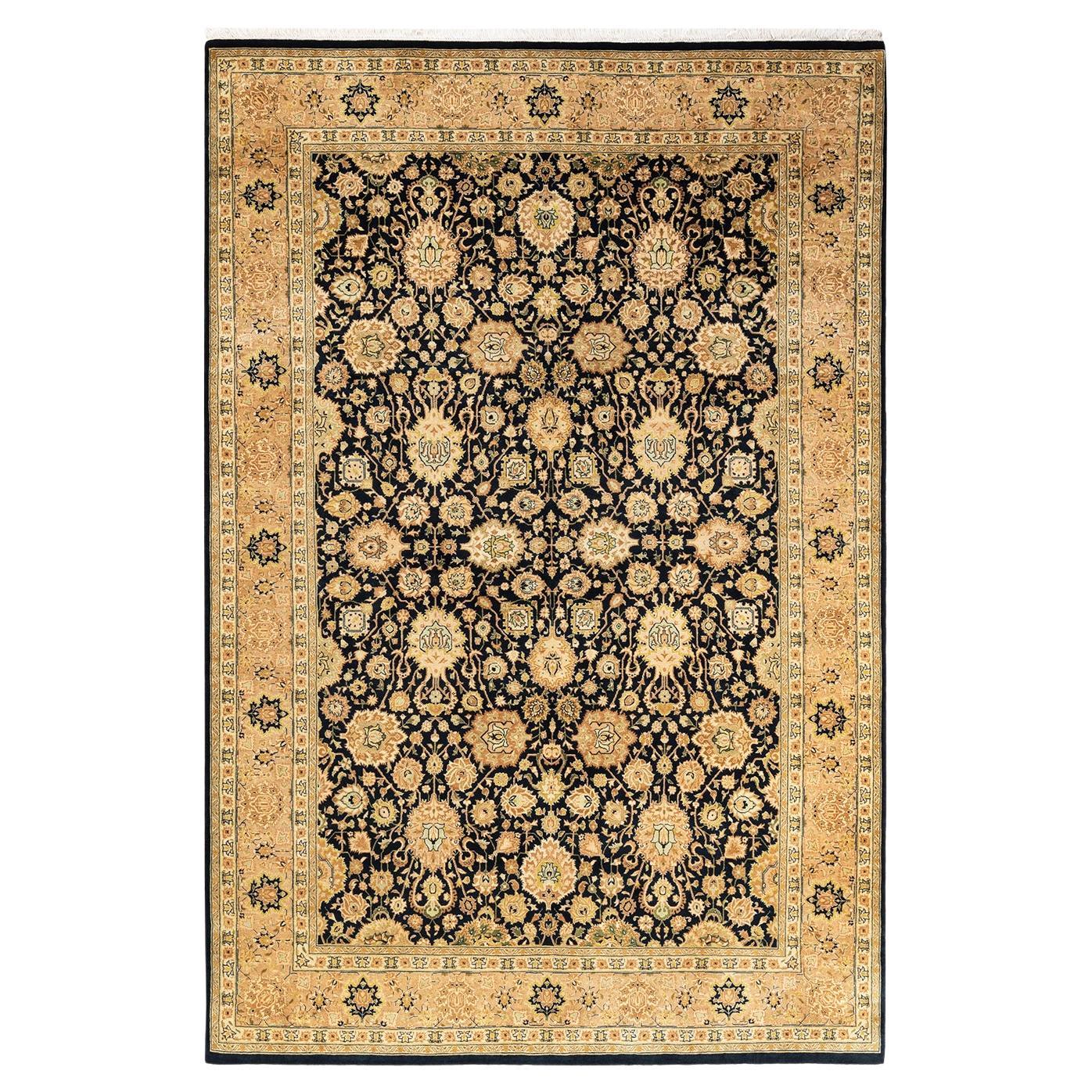 One-of-a-kind Hand Knotted Wool Mogul Black Area Rug