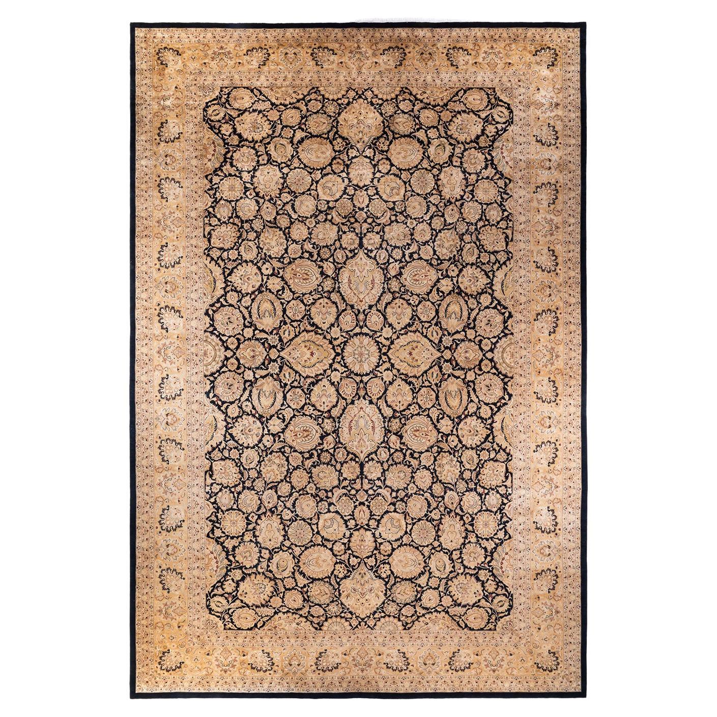 One-of-a-kind Hand Knotted Wool Mogul Black Area Rug For Sale