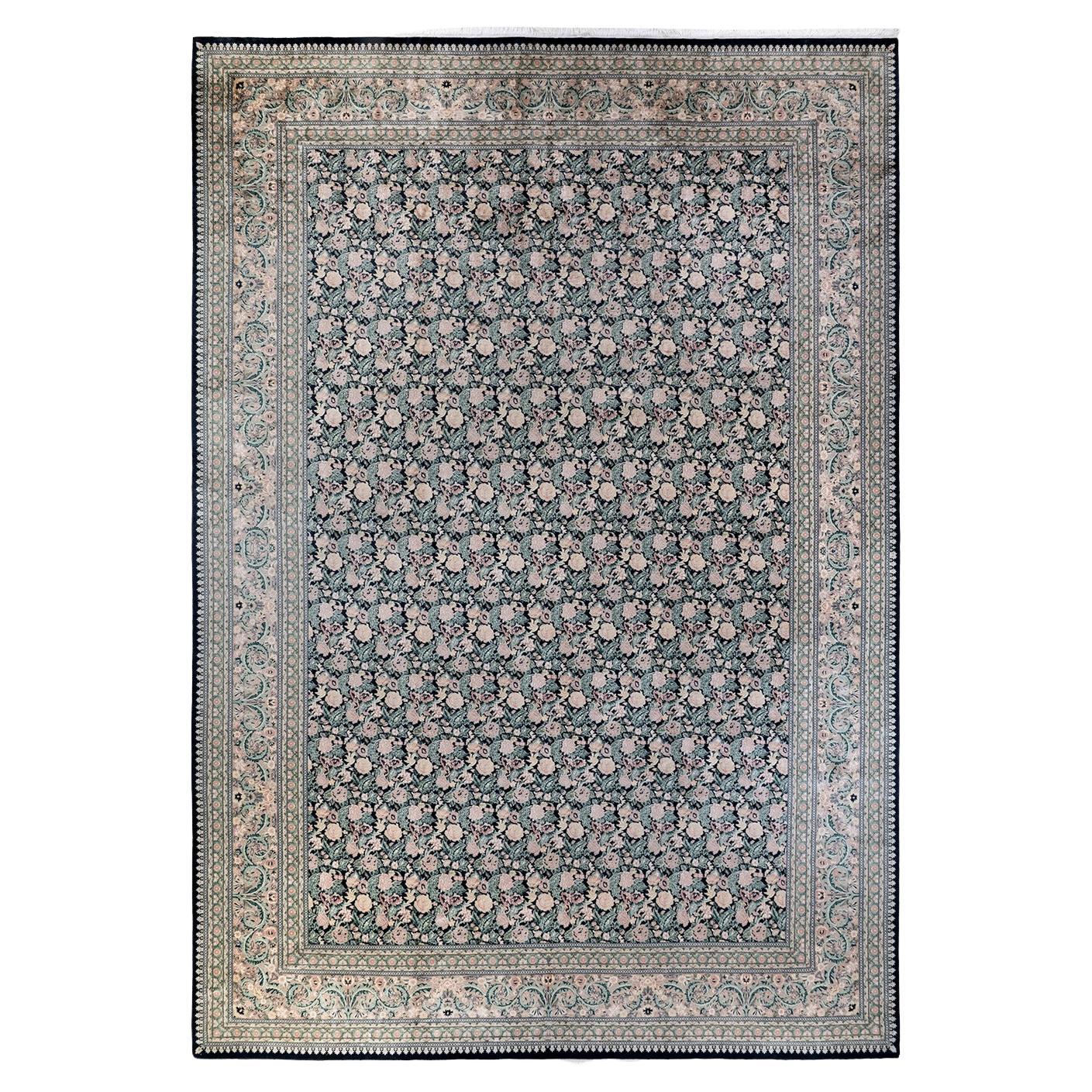 One-of-a-kind Hand Knotted Wool Mogul Black Area Rug For Sale