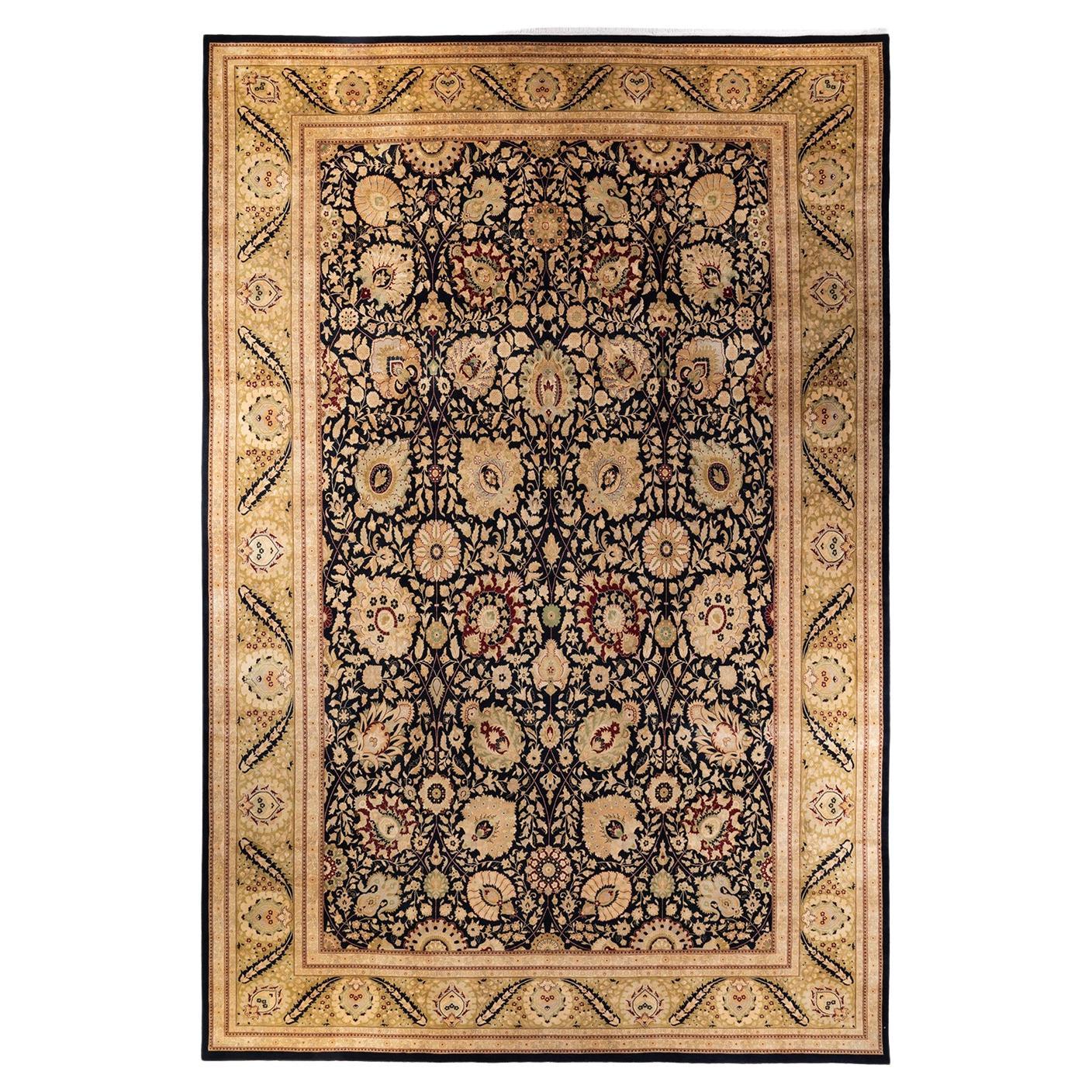 One-of-a-kind Hand Knotted Wool Mogul Black Area Rug