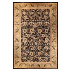 One-of-a-kind Hand Knotted Wool Mogul Black Area Rug