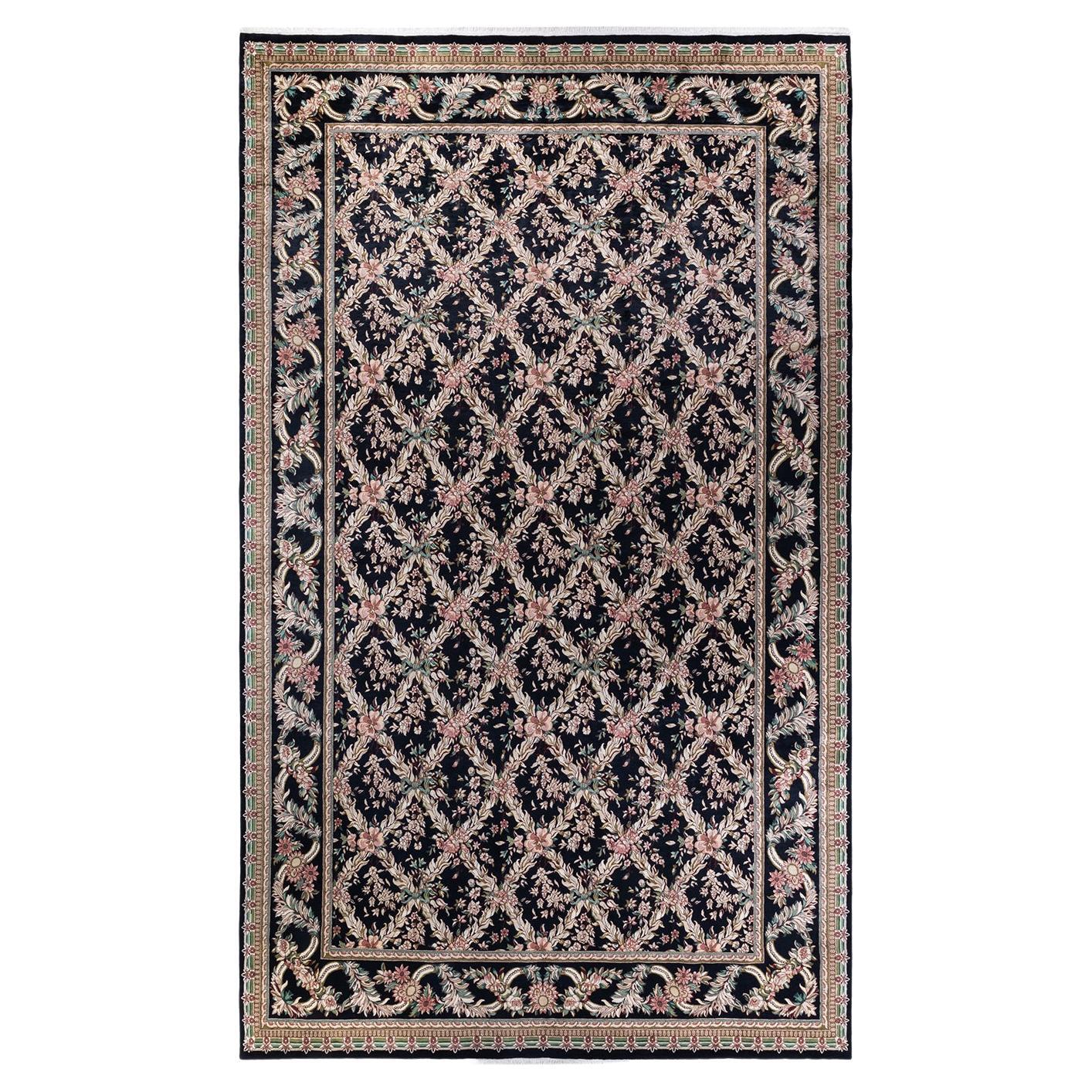 One-of-a-kind Hand Knotted Wool Mogul Black Area Rug