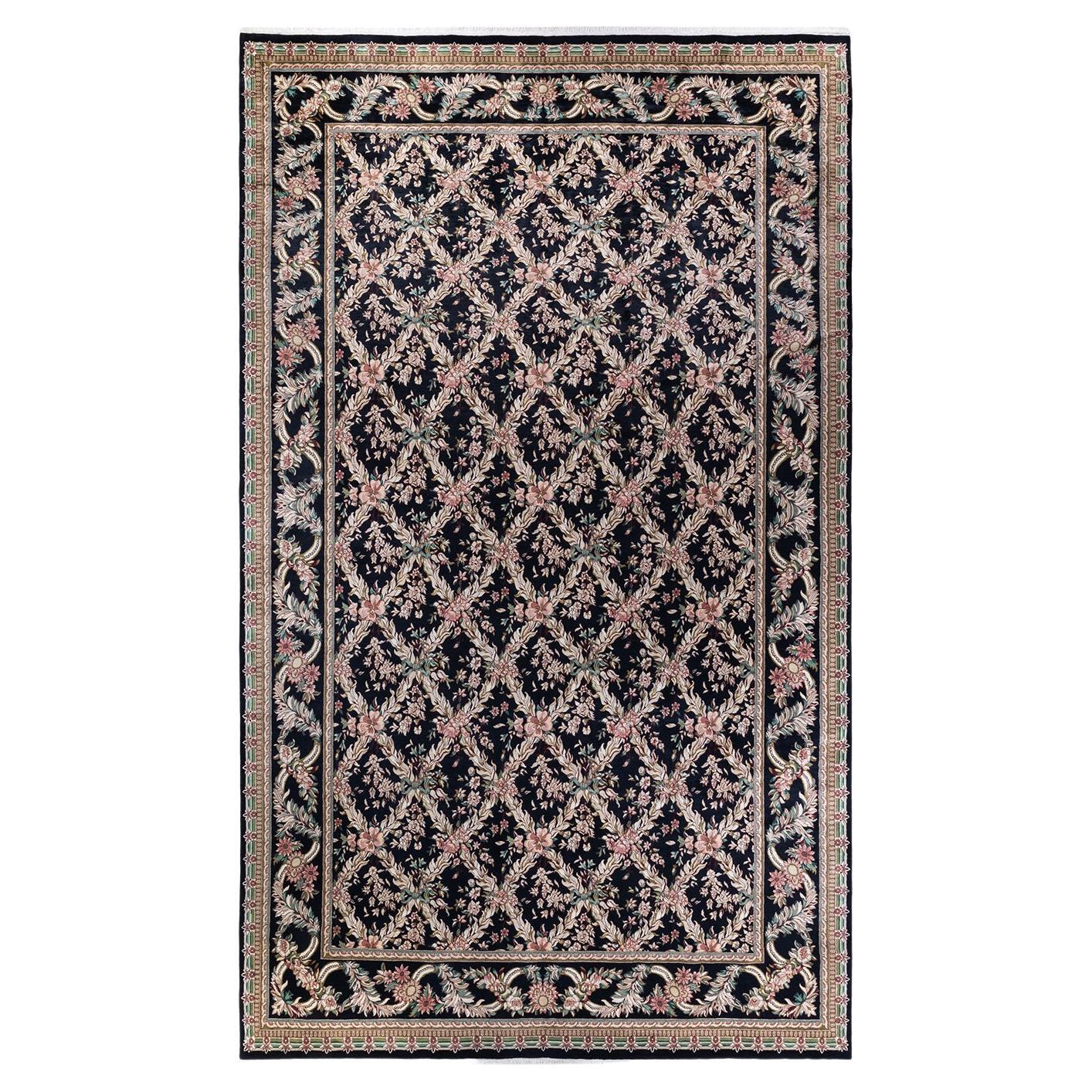 One-of-a-kind Hand Knotted Wool Mogul Black Area Rug For Sale