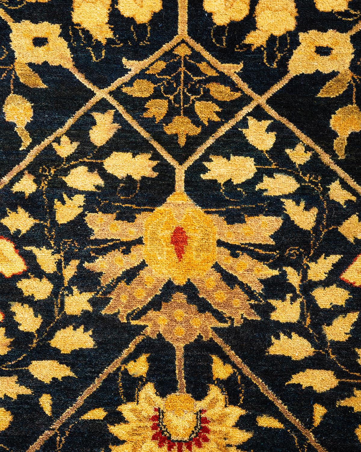 Handgeknüpfter Mogul-Blauer Teppich aus Wolle, Unikat (Pakistanisch) im Angebot