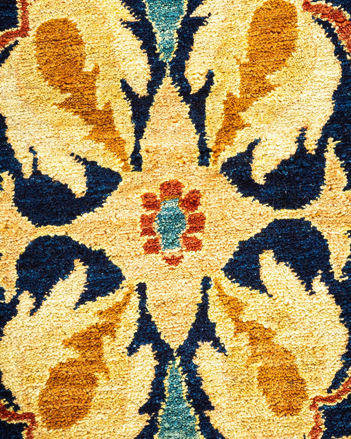 Pakistani One-of-a-kind Hand Knotted Wool Mogul Blue Area Rug For Sale
