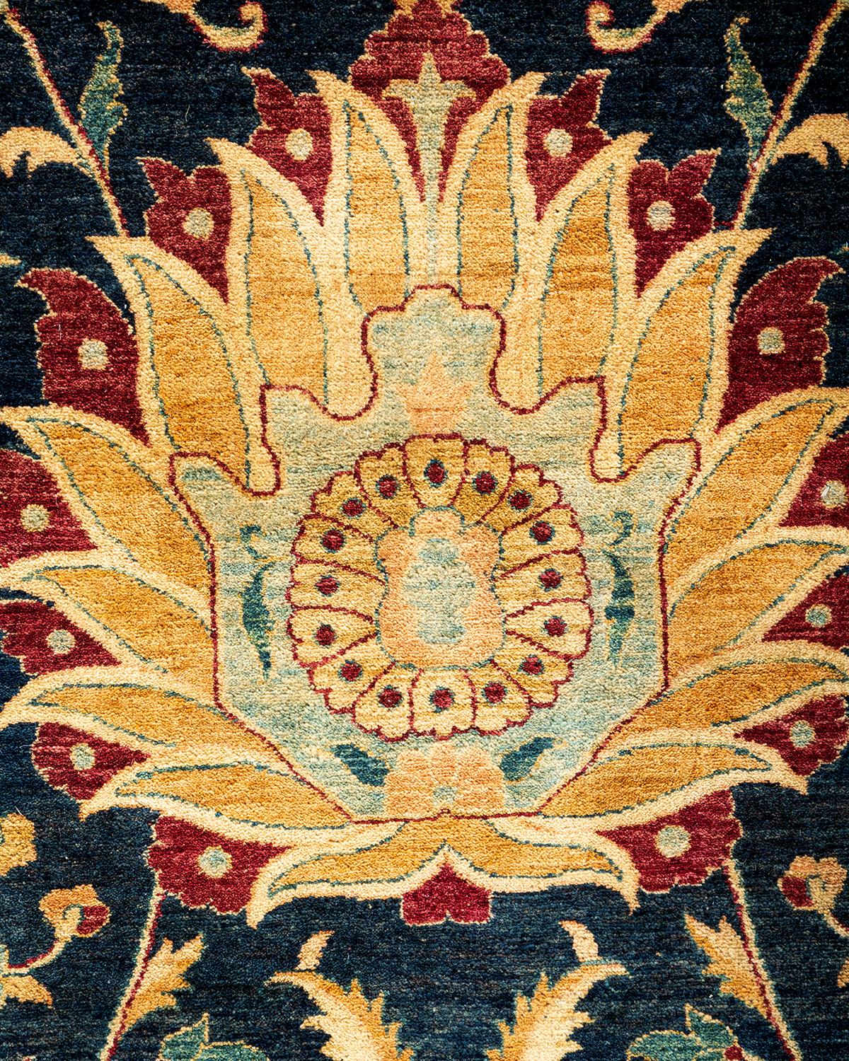 Handgeknüpfter Mogul-Blauer Teppich aus Wolle, Unikat (Pakistanisch) im Angebot