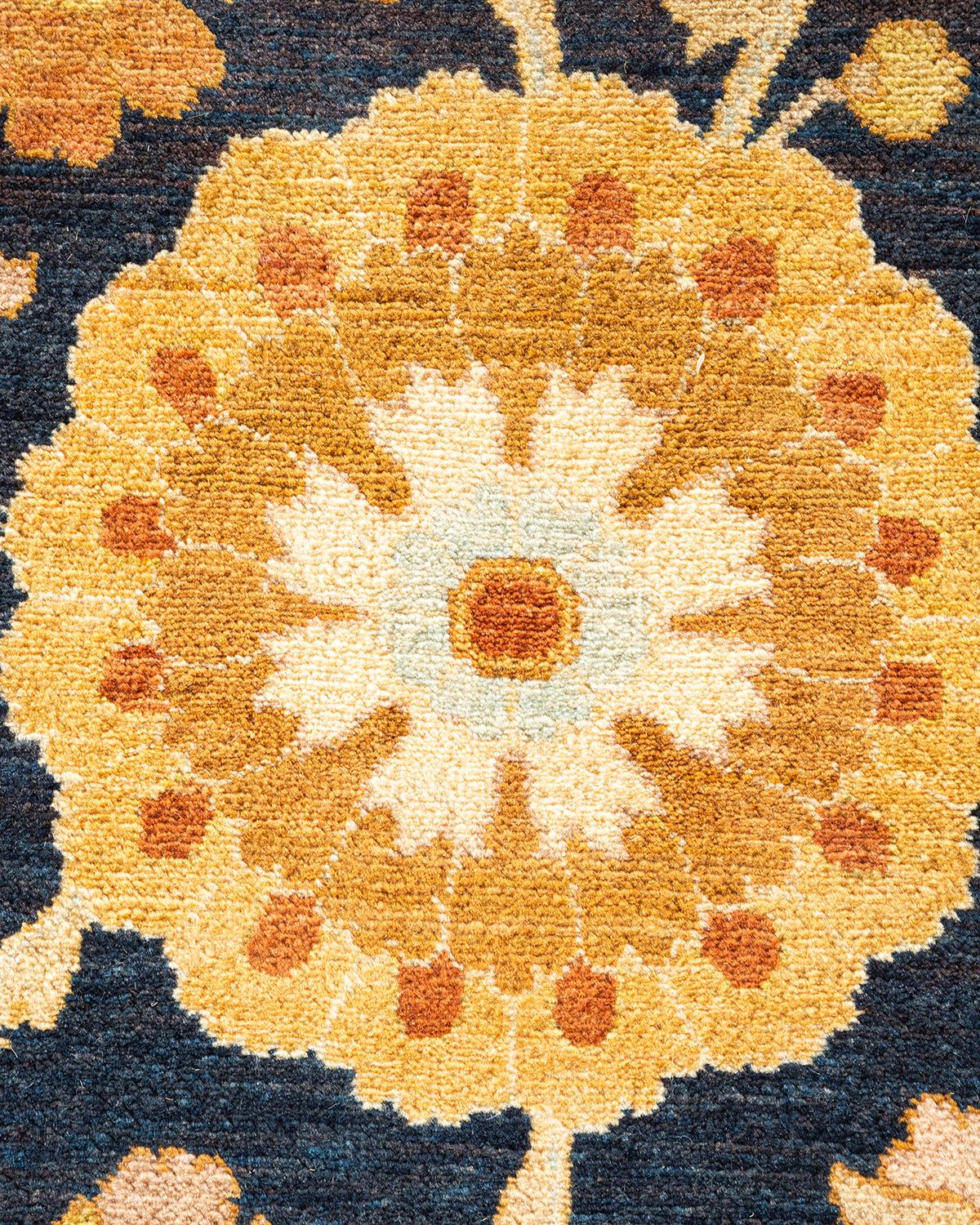 Pakistani One-of-a-kind Hand Knotted Wool Mogul Blue Area Rug For Sale