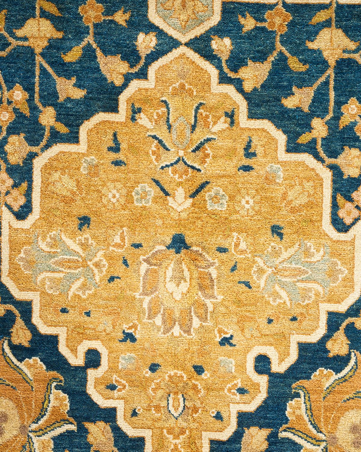 Handgeknüpfter Mogul-Blauer Teppich aus Wolle, Unikat (Pakistanisch) im Angebot