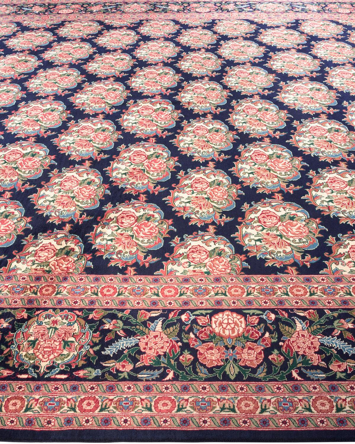 One-of-a-kind Hand Knotted Wool Mogul Blue Area Rug In New Condition For Sale In Norwalk, CT