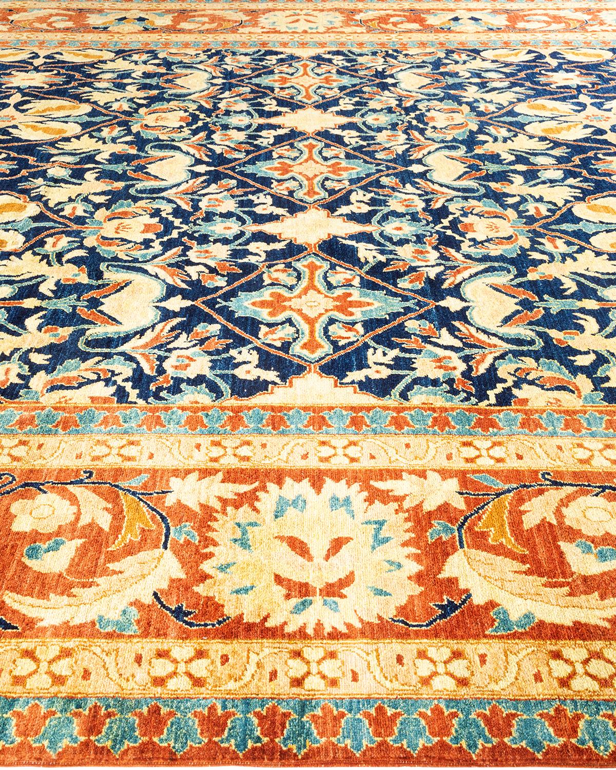 One-of-a-kind Hand Knotted Wool Mogul Blue Area Rug In New Condition For Sale In Norwalk, CT