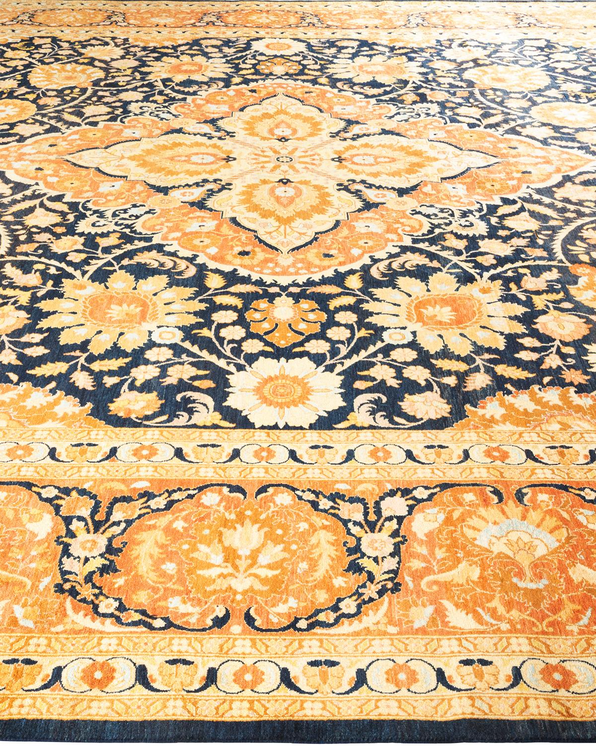 One-of-a-kind Hand Knotted Wool Mogul Blue Area Rug In New Condition For Sale In Norwalk, CT