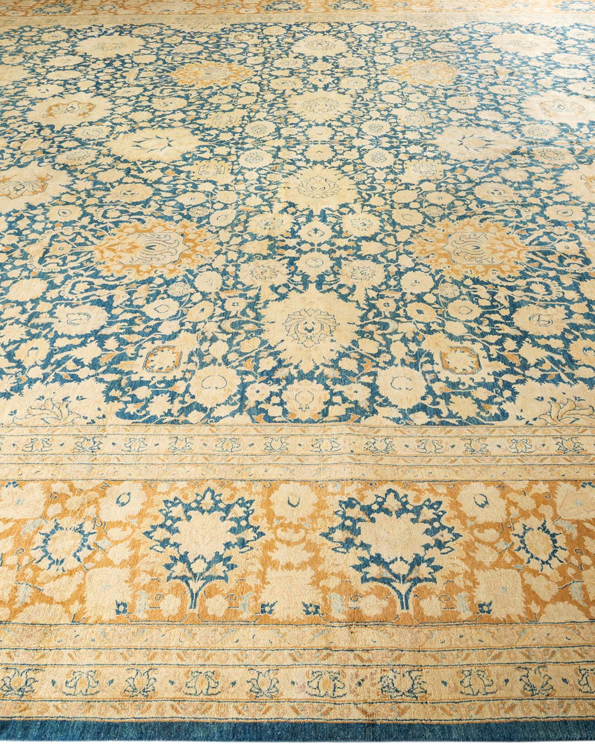 One-of-a-kind Hand Knotted Wool Mogul Blue Area Rug In New Condition For Sale In Norwalk, CT