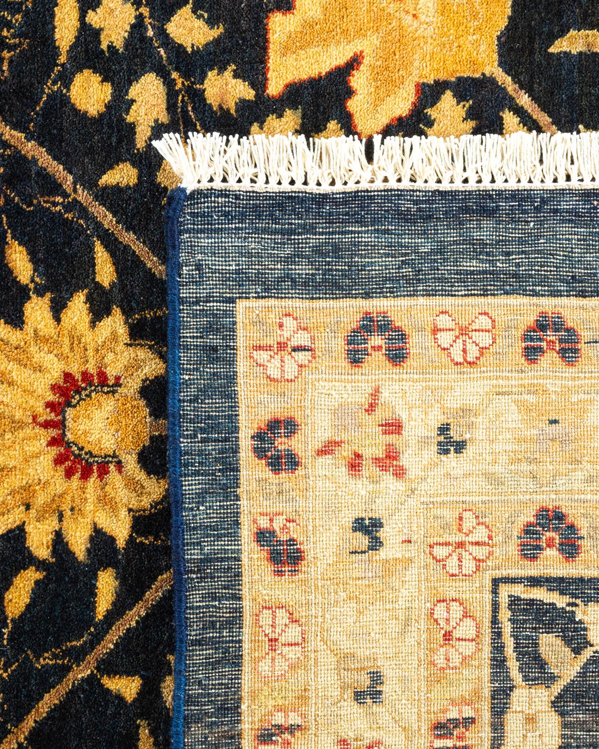 Handgeknüpfter Mogul-Blauer Teppich aus Wolle, Unikat (21. Jahrhundert und zeitgenössisch) im Angebot