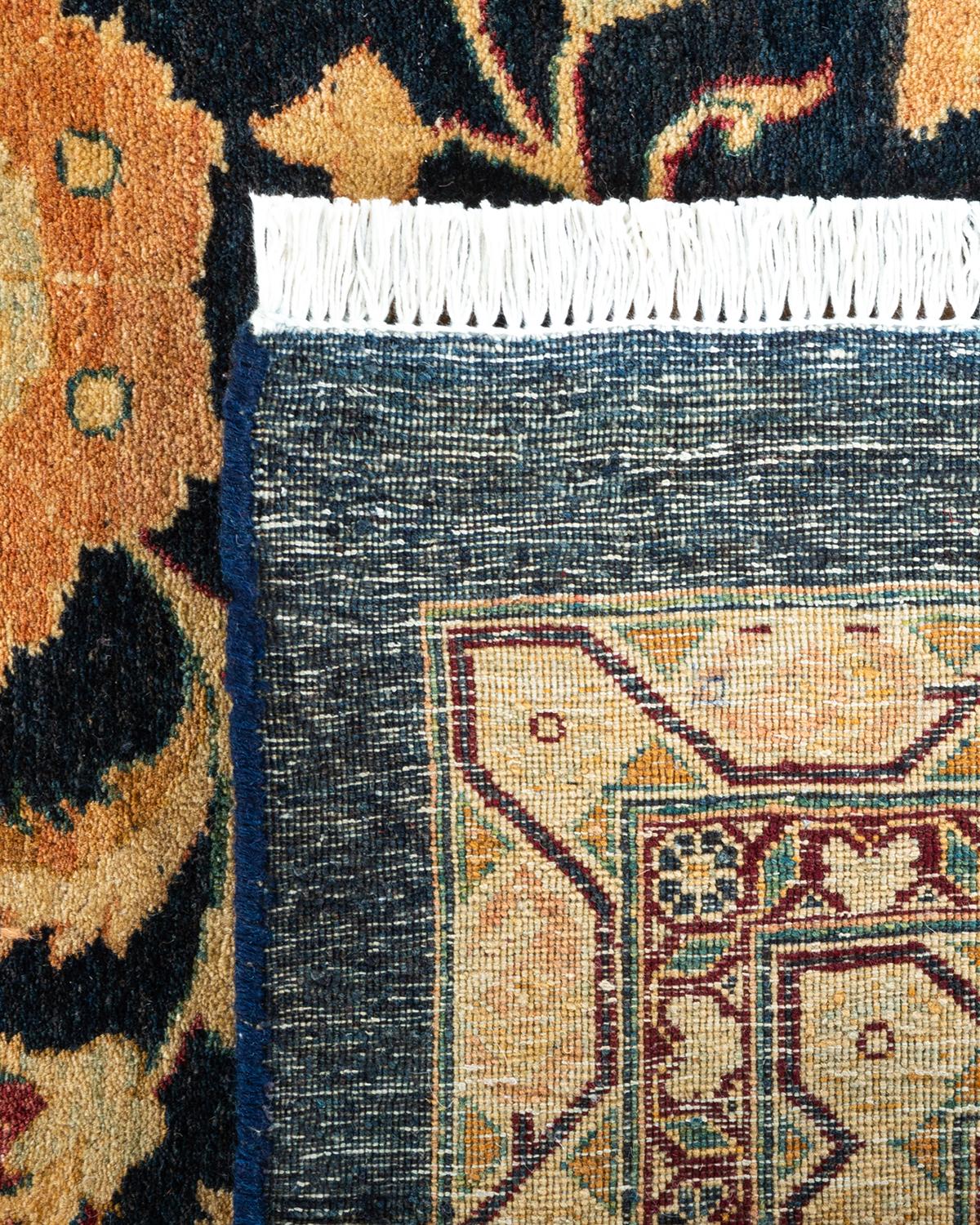 Handgeknüpfter Mogul-Blauer Teppich aus Wolle, Unikat (21. Jahrhundert und zeitgenössisch) im Angebot