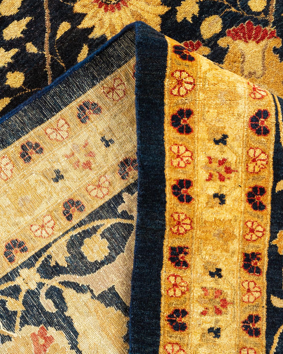 Handgeknüpfter Mogul-Blauer Teppich aus Wolle, Unikat im Angebot 1
