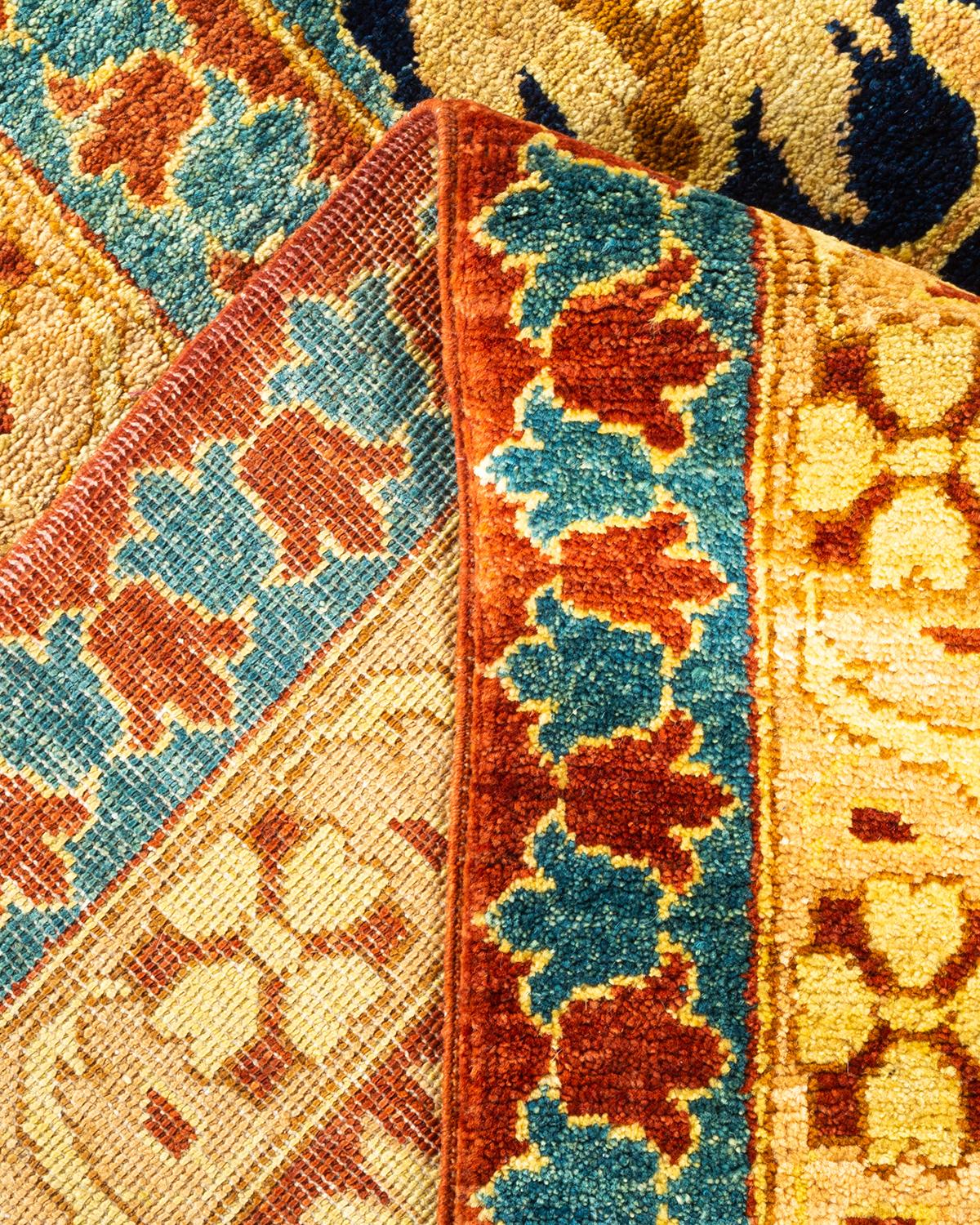 One-of-a-kind Hand Knotted Wool Mogul Blue Area Rug For Sale 1