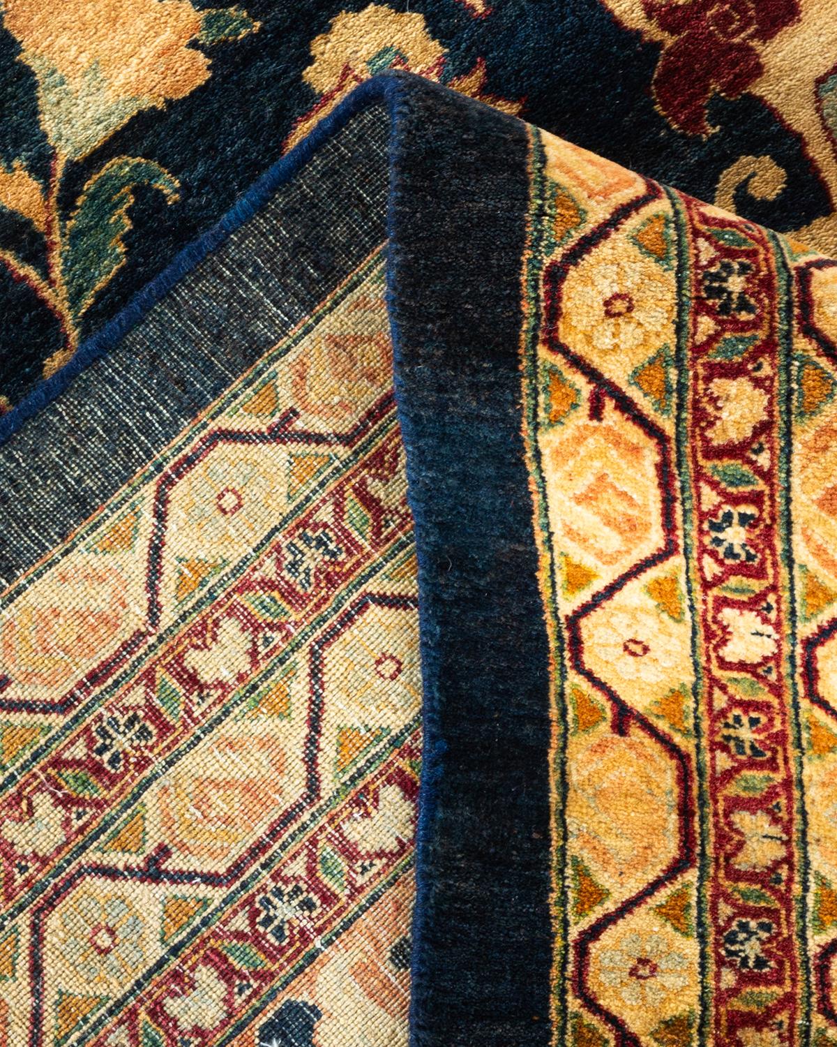 Handgeknüpfter Mogul-Blauer Teppich aus Wolle, Unikat im Angebot 1