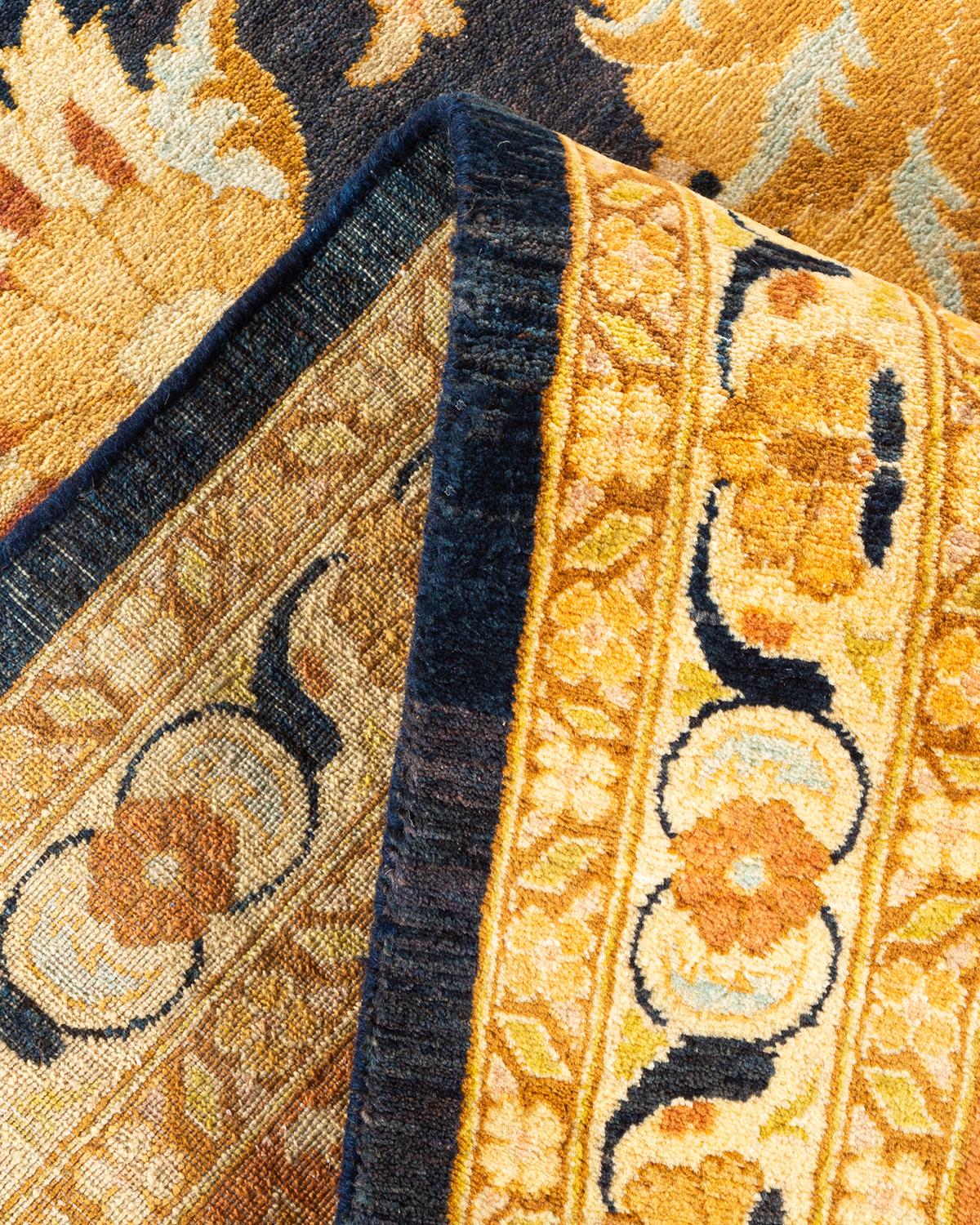 One-of-a-kind Hand Knotted Wool Mogul Blue Area Rug For Sale 1