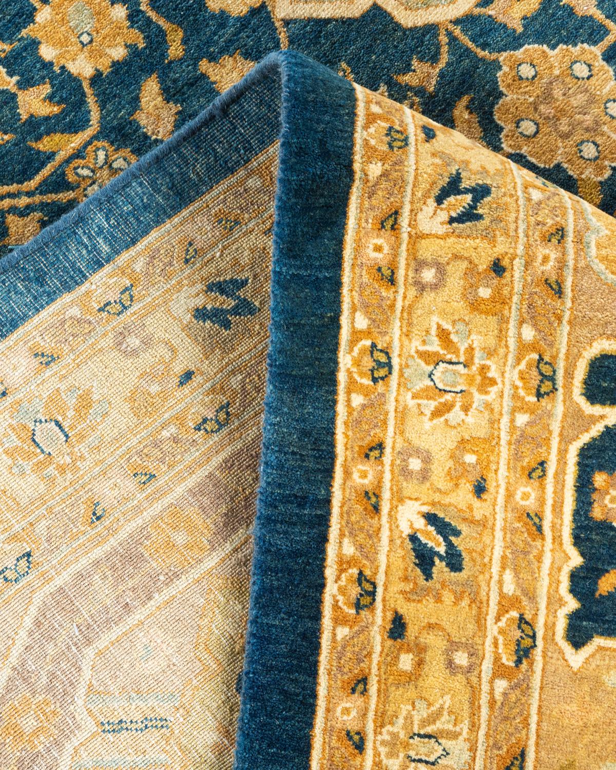 Handgeknüpfter Mogul-Blauer Teppich aus Wolle, Unikat im Angebot 1