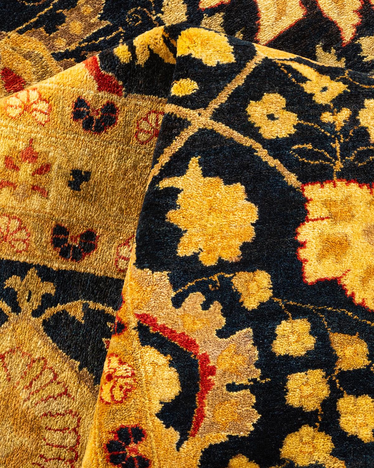 Handgeknüpfter Mogul-Blauer Teppich aus Wolle, Unikat im Angebot 2