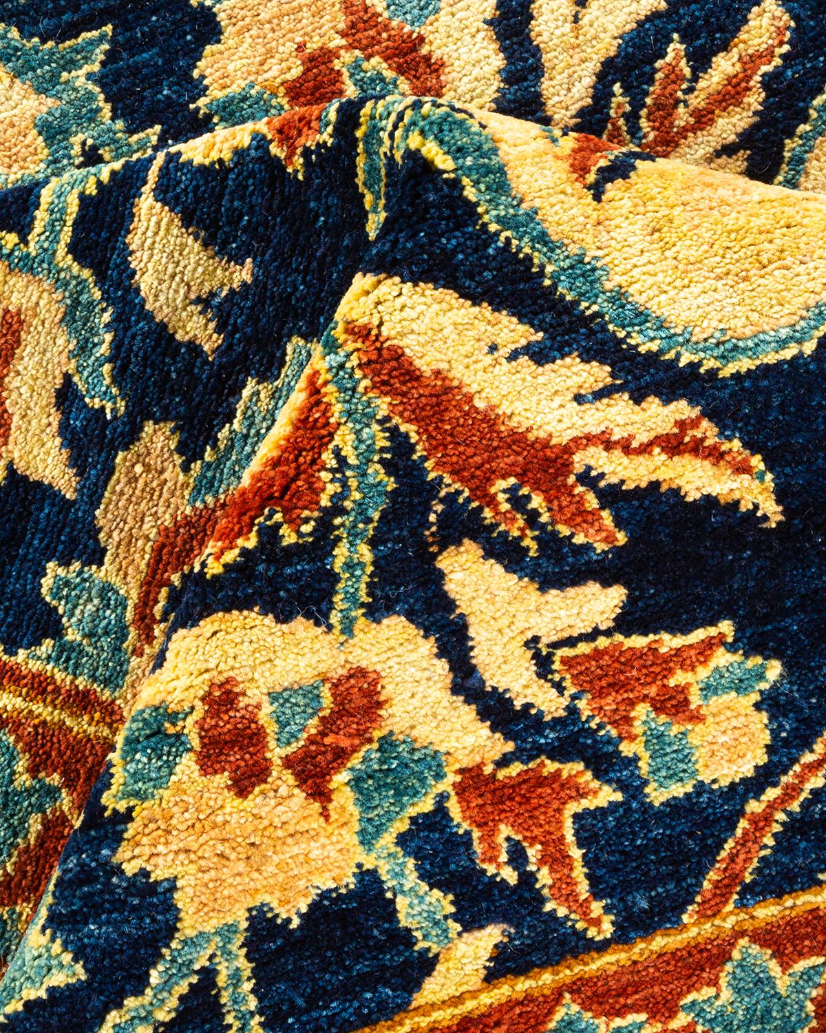 One-of-a-kind Hand Knotted Wool Mogul Blue Area Rug For Sale 2