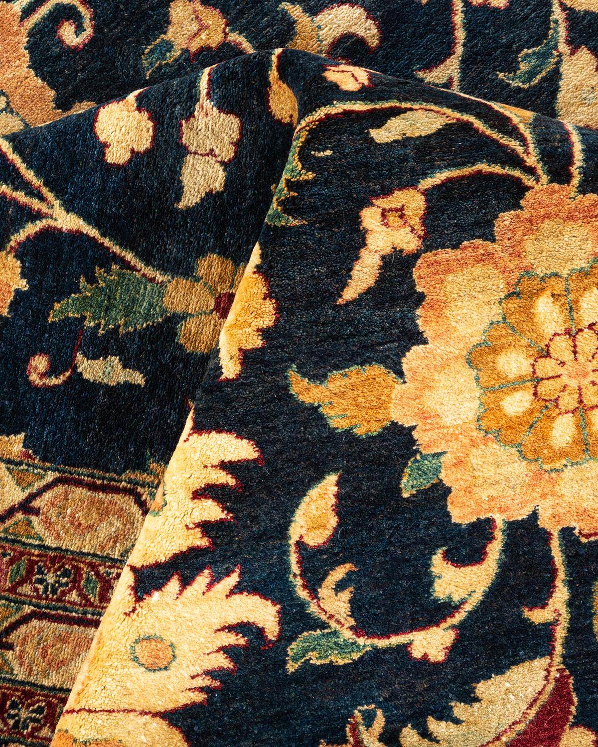 Handgeknüpfter Mogul-Blauer Teppich aus Wolle, Unikat im Angebot 2