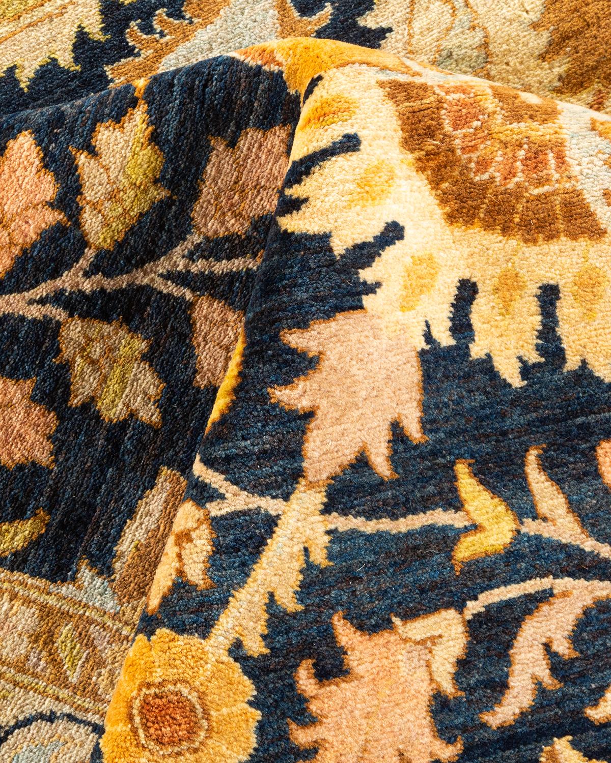 One-of-a-kind Hand Knotted Wool Mogul Blue Area Rug For Sale 2