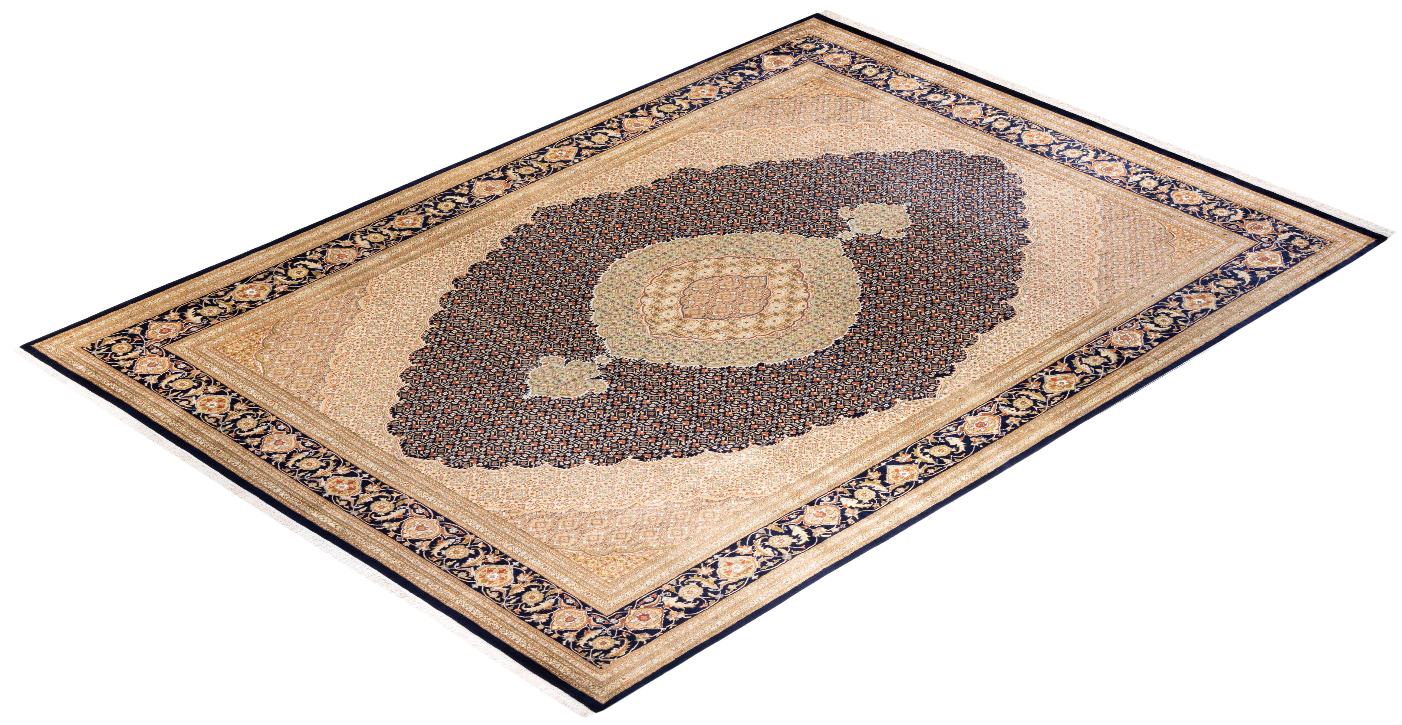 Tapis Mogul bleu en laine noué à la main, unique en son genre en vente 2